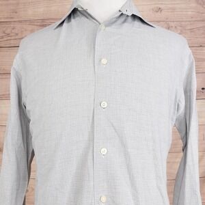 Egara Shirt Mens L Gray Check Long Sleeve Button-Up Slim Fit Cotton Casual